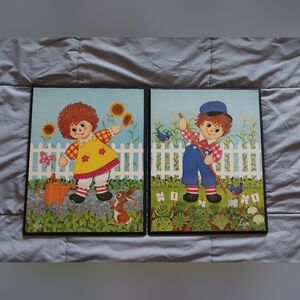 Vintage Raggedy Ann & Andy Prints on Pressed Board